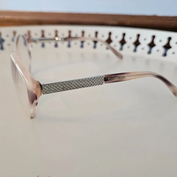 Tiffany & Co. Glasses Frames, Mauve/Brown Tortoise, Textured Silver Metal on Arm - Picture 3 of 8